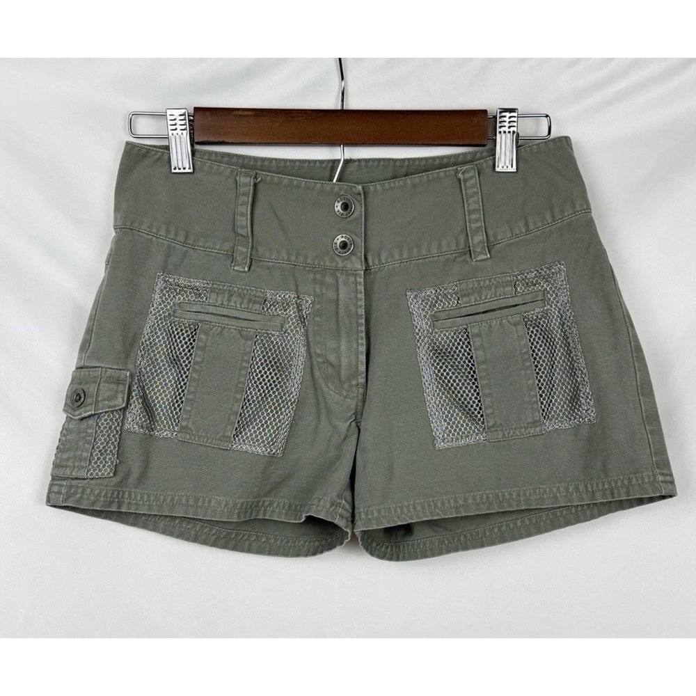 Vintage Route 66 Cargo Shorts Olive Green Mesh Pocket Y2K Utility Gorpcore Sz 4